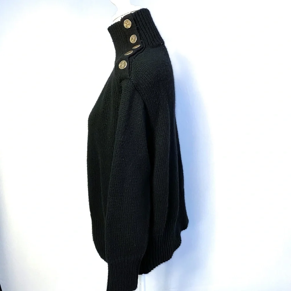 Zara knit small black mock  neck button sweater - Picture 3 of 16